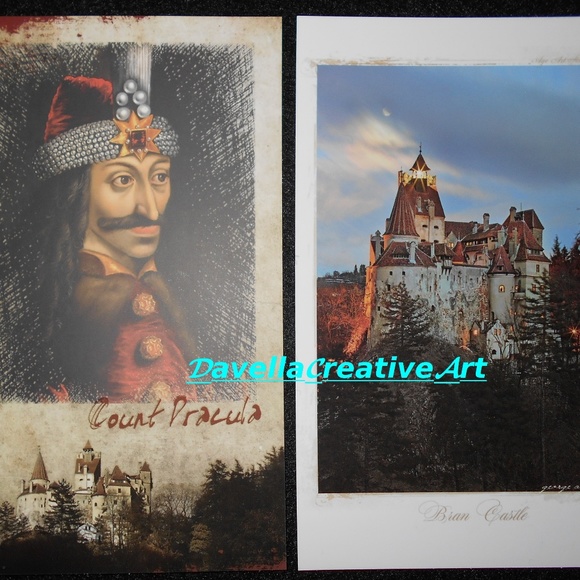 💀DRACULA Vampire &Castle,Vlad Tepes, Impaler,Romania,Postcards - Picture 1 of 3